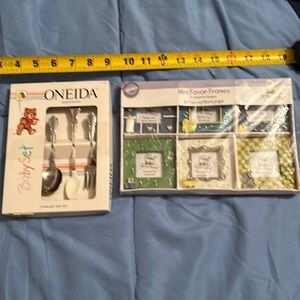 Stainless steel baby feeding set and 6 mini photo frames